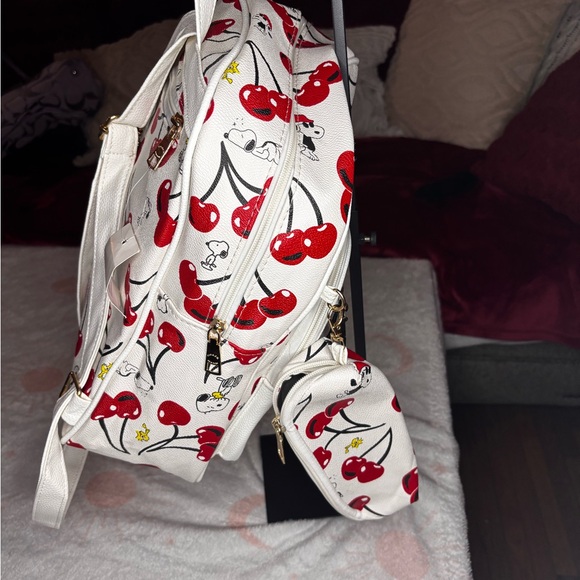 Cherry and Snoopy Print Backpack with small cross body bag. - Picture 3 of 8